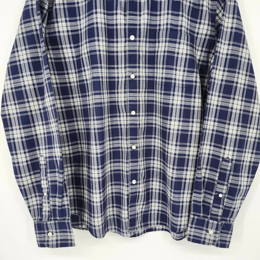 J. Crew Blue Plaid Button Down Shirt Mens‎ XL Cotton Slim Fit Classic Preppy